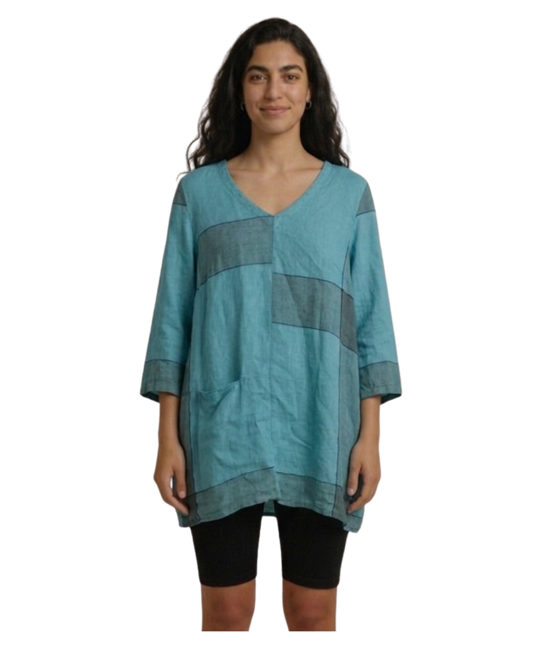 O'Neel Nordic Design Teal Linen Patchwork Tunic